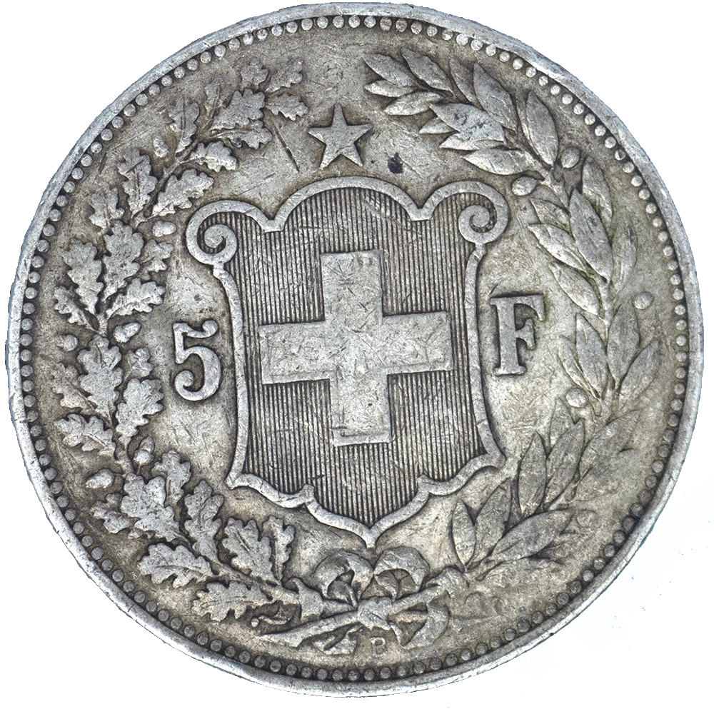 Pièce de monnaie : Suisse-5 Francs Confédération Helvétique 1889 Berne
