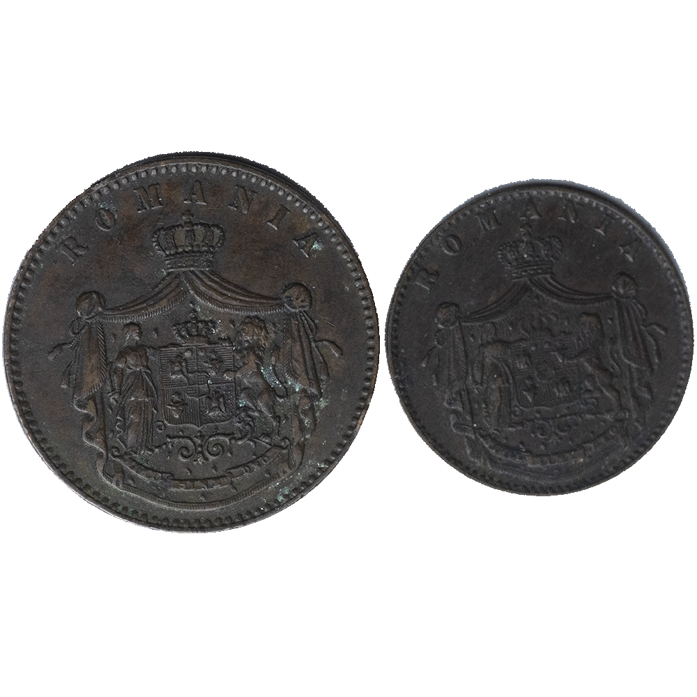 Pièces de monnaies : Roumanie lot 5 et 10 Bani 1867 Heaton