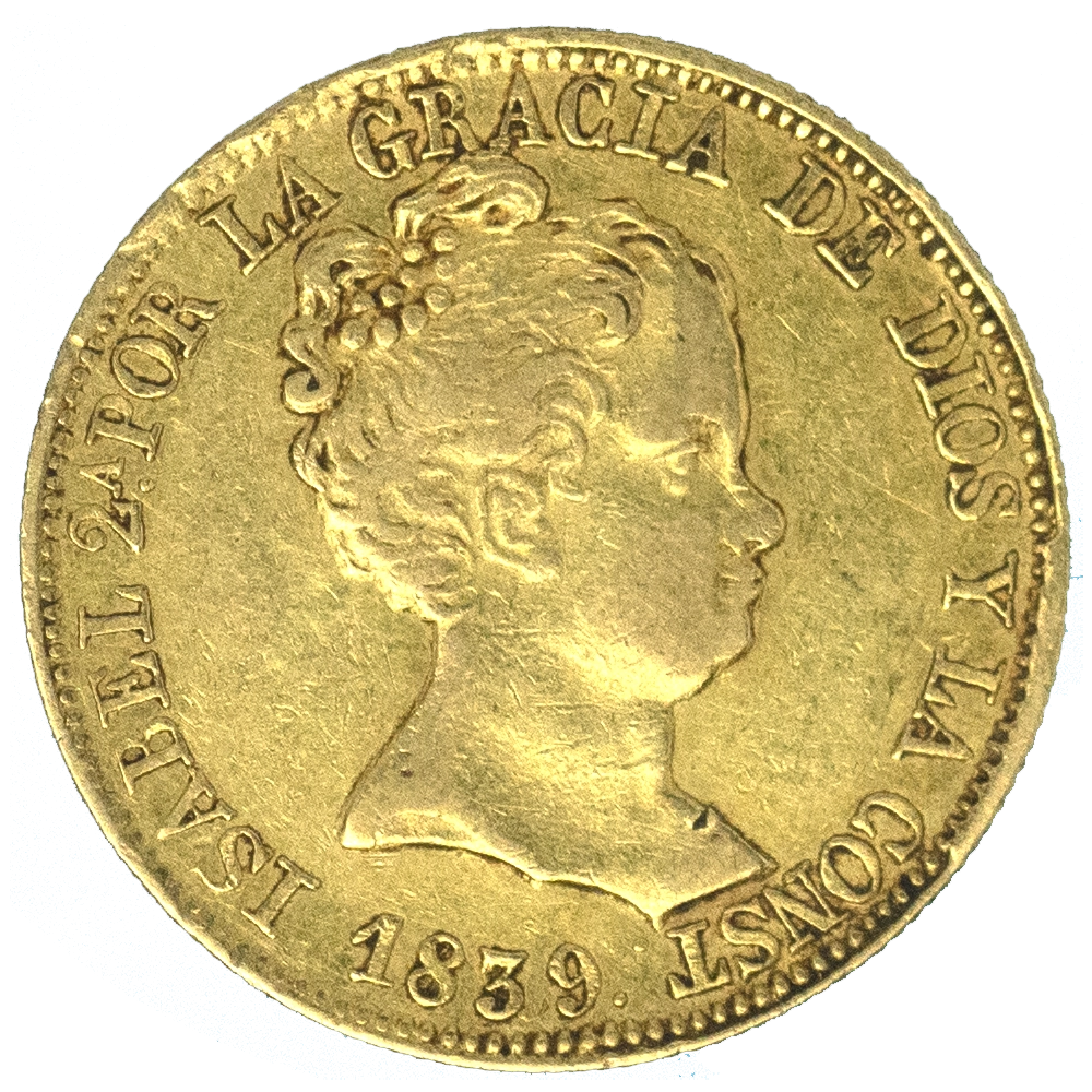 Pièce de monnaie : Espagne-Isabelle II 80 reales 1839 Barcelone