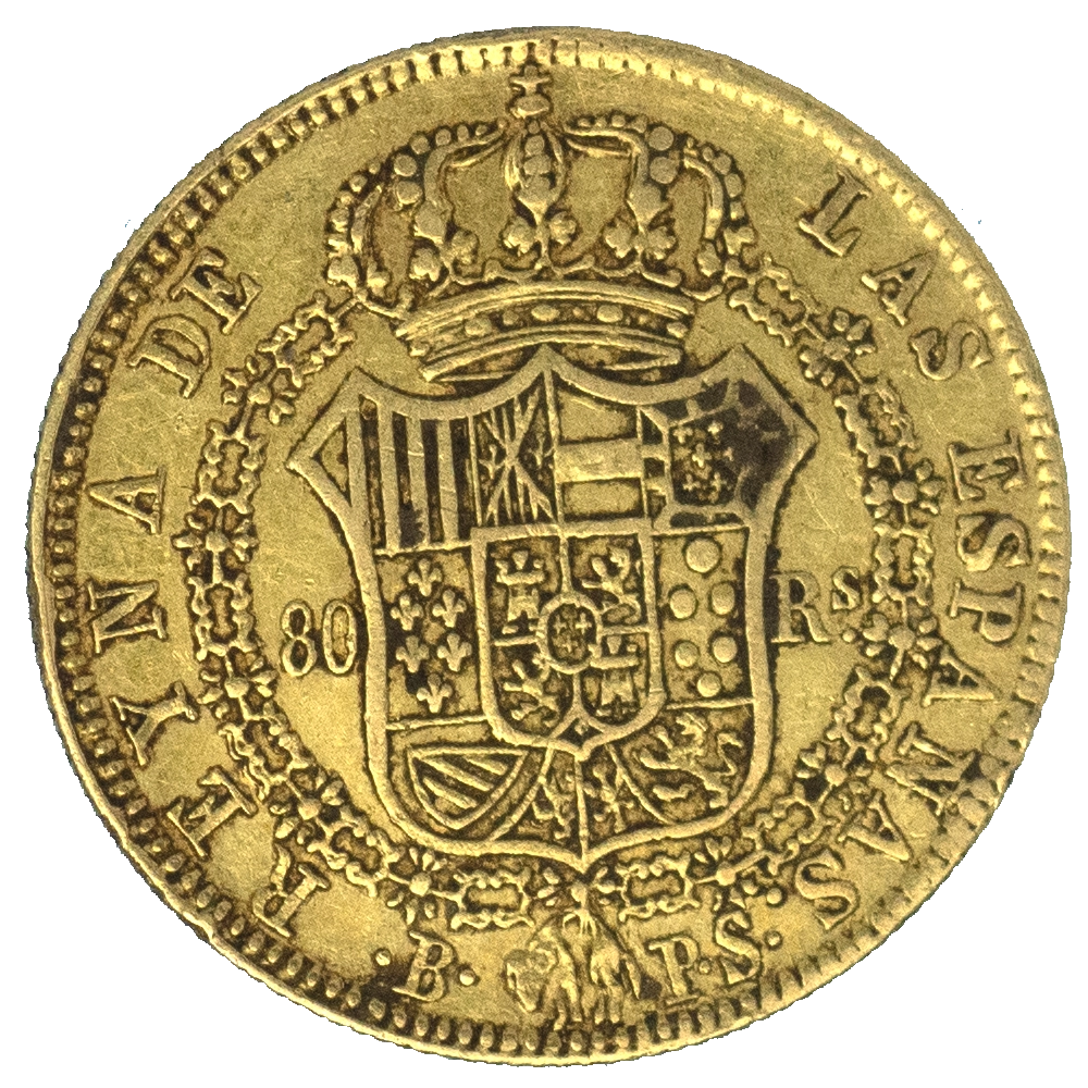 Pièce de monnaie : Espagne-Isabelle II 80 reales 1839 Barcelone