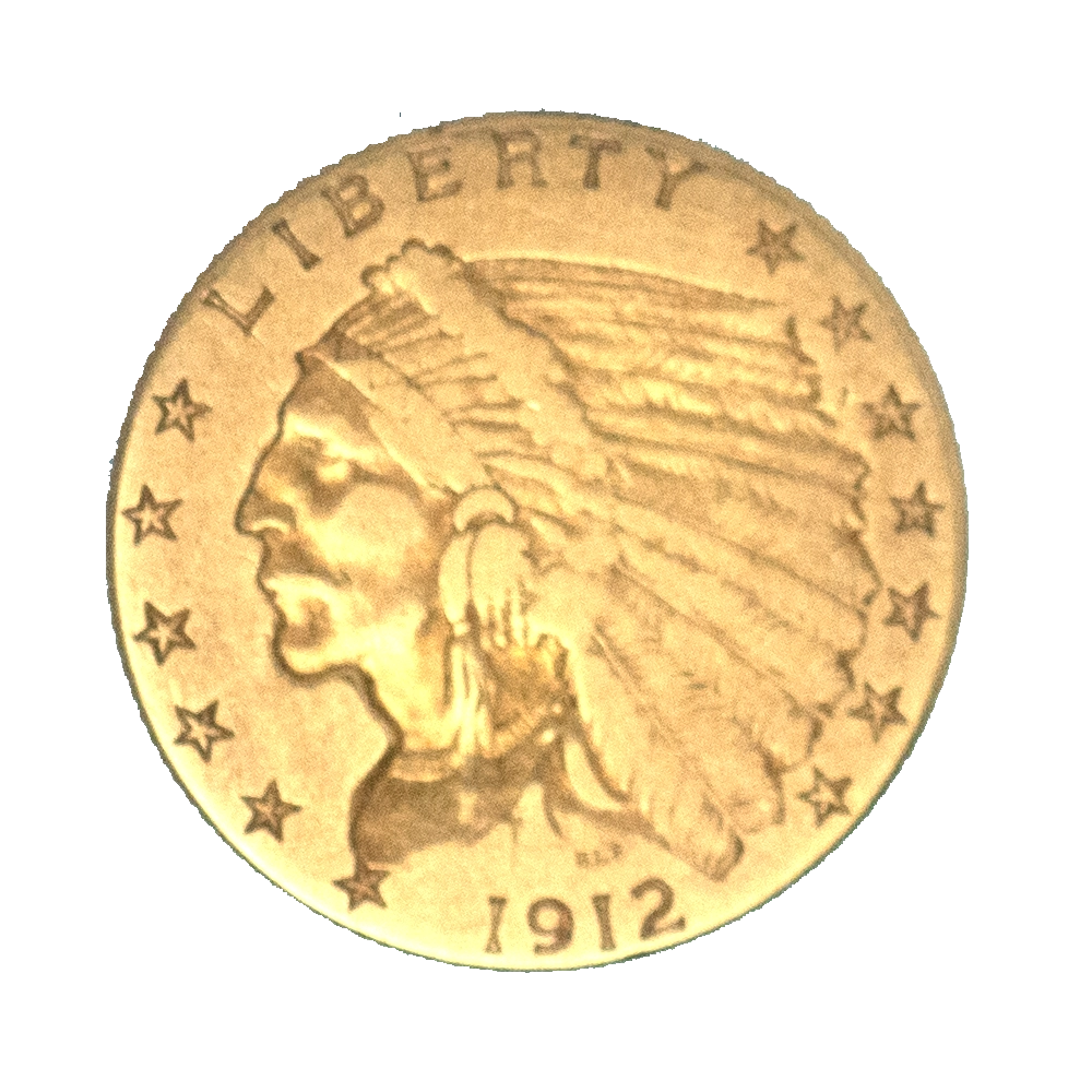 Pièce de monnaie : Etats-Unis- 2,5 dollars tête d'indien 1912 Philadelphie