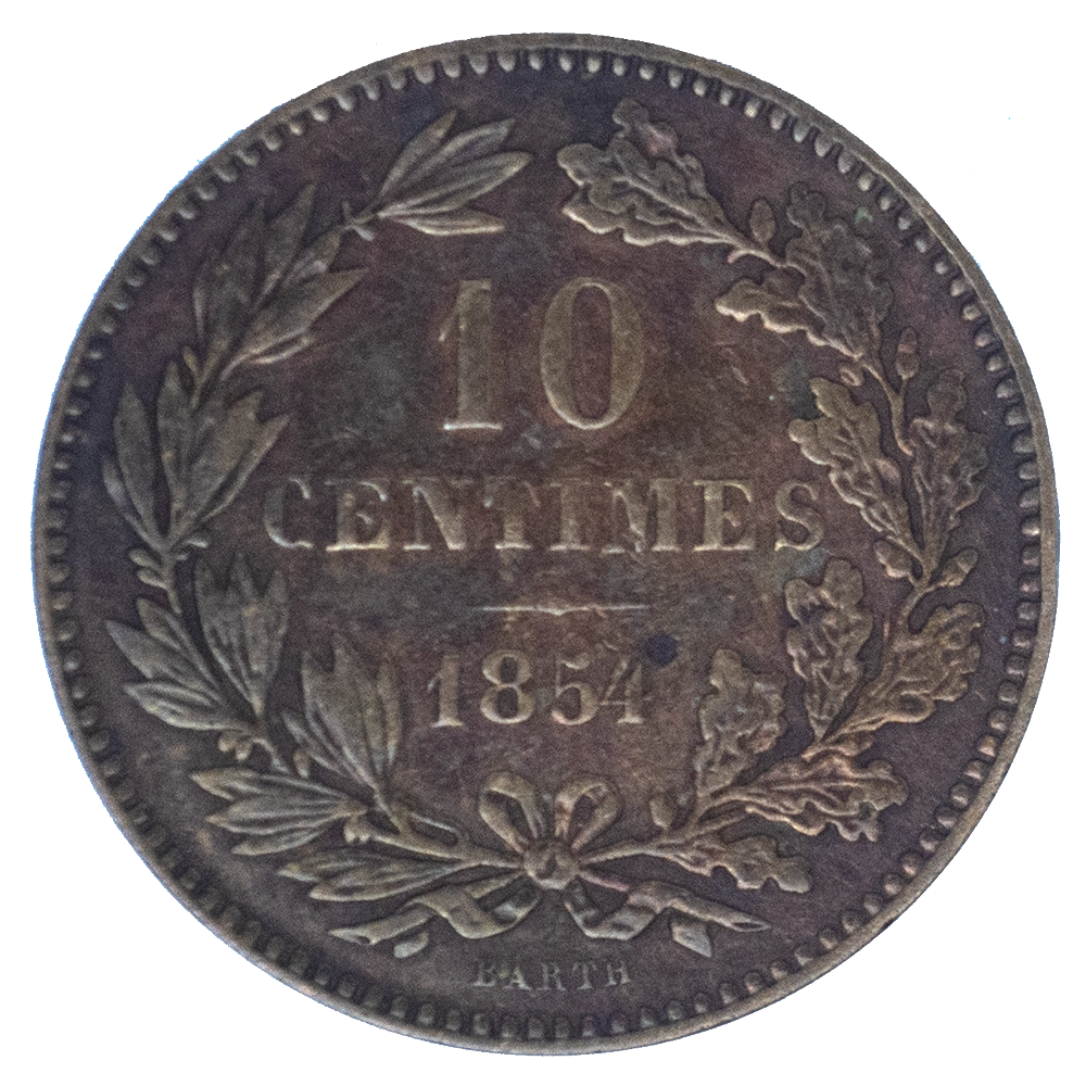 Pièce de monnaie : Grand duché de Luxembourg Guillaume II 10 centimes 1854 Bruxelles