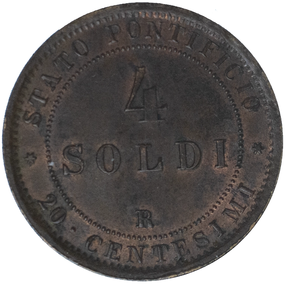 Pièce de monnaie : Vatican et États Pontificaux 4 Soldi 1868 Rome