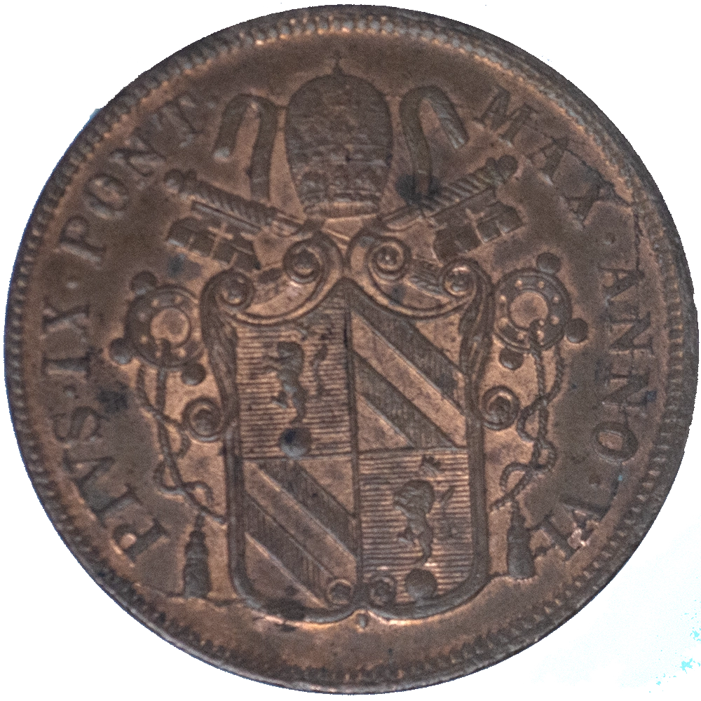 Pièce de monnaie : Italie Etats du Pape - Pie IX (Jean-Marie Mastai Ferretti) 5 Baiocchi an VI 1851 Rome