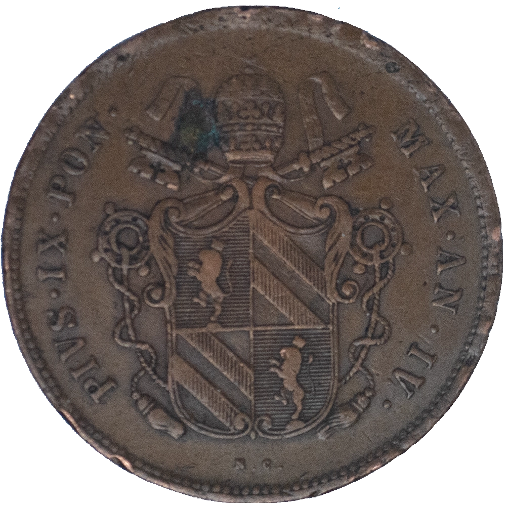 Pièce de monnaie : Vatican et États Pontificaux 2 Baiocchi frappe au nom de Pie IX an V 1850 Rome
