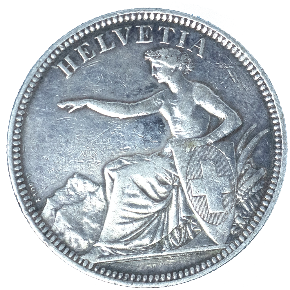 Pièce de monnaie : Suisse 5 francs Helvétia assise 1874 Bruxelles