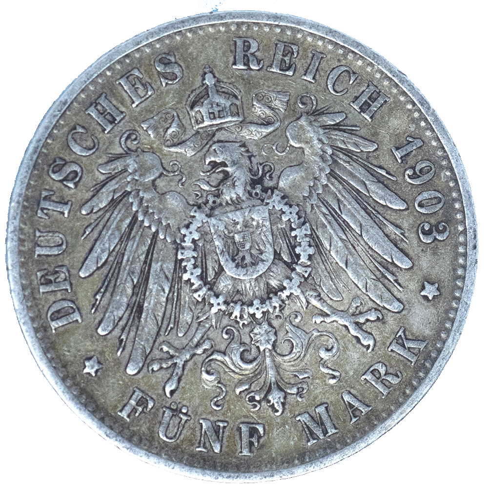 Pièce de monnaie : Allemagne-Royaume de Wurtemberg Guillaume II 5 mark 1903 Stuttgart