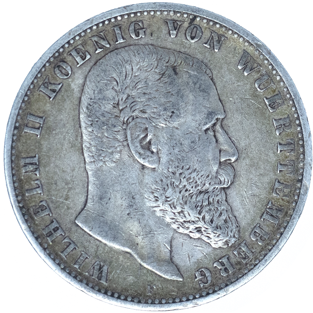 Pièce de monnaie : Allemagne-Royaume de Wurtemberg Guillaume II 5 mark 1903 Stuttgart