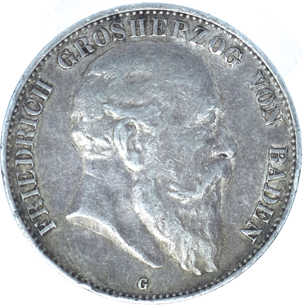 Pièce de monnaie : Allemagne-Grand-Duché de Bade-5 mark Frédéric Ier 1904 Karlsruhe
