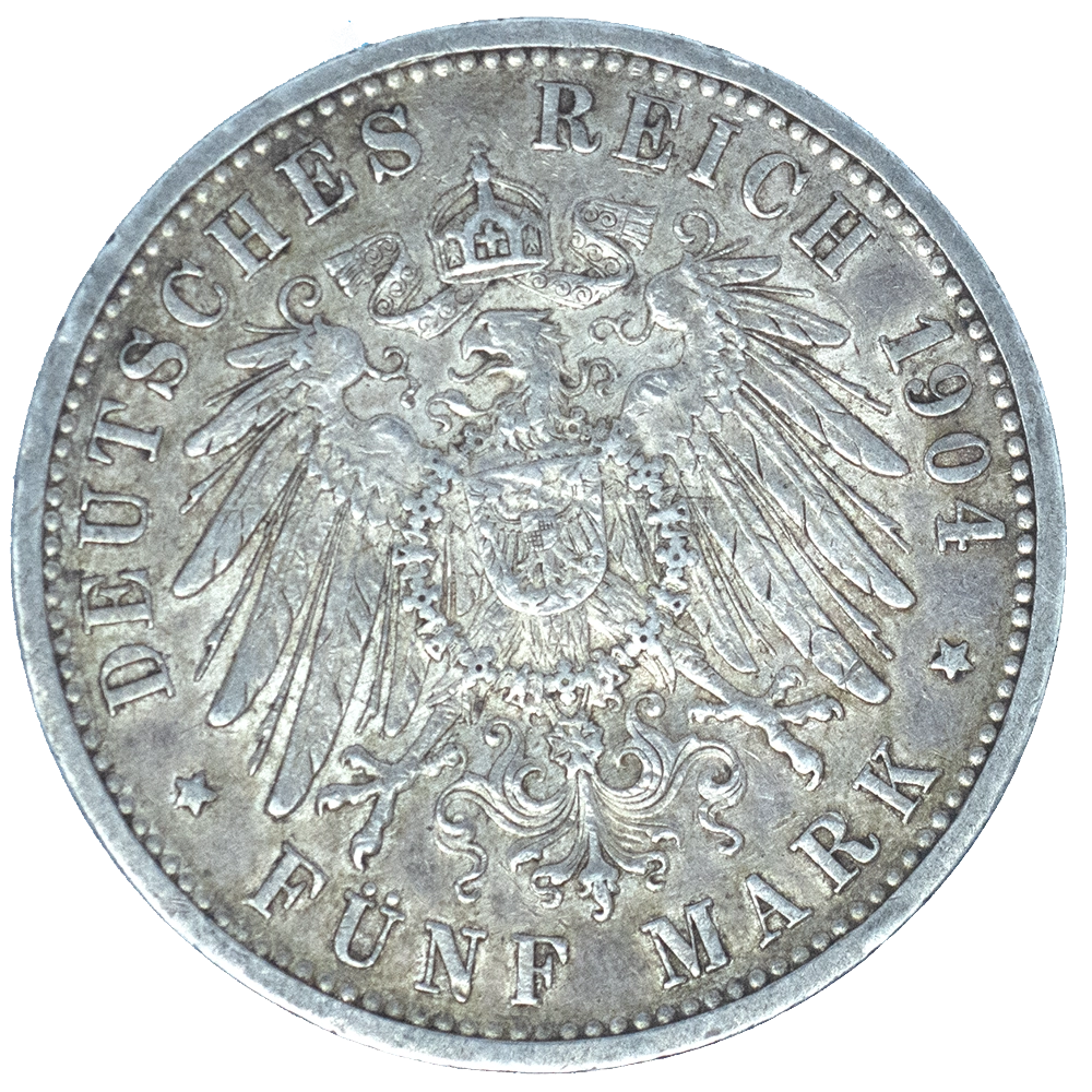 Pièce de monnaie : Allemagne-Grand-Duché de Bade-5 mark Frédéric Ier 1904 Karlsruhe