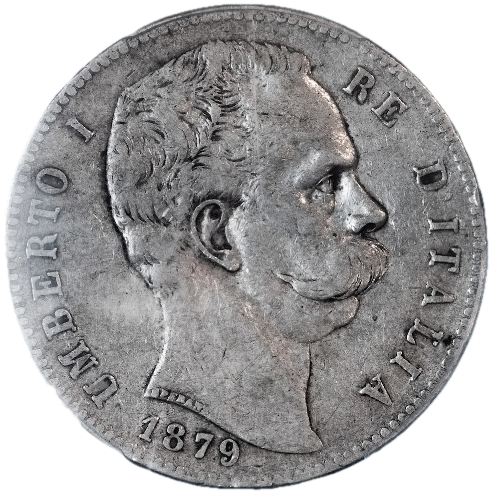 Pièce de monnaie gradée PCGS VF30 Italie 5 Lire Umberto Ier 1879 Rome