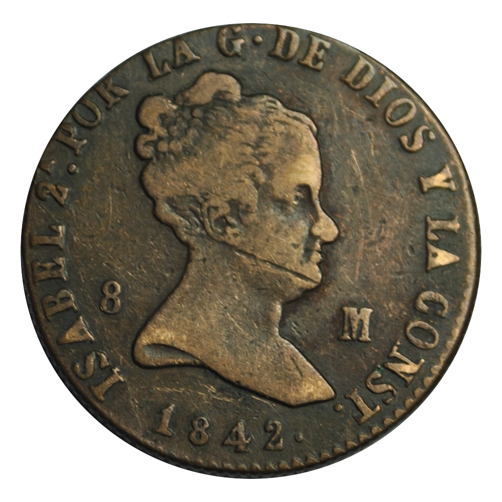 Espagne Isabelle II 8 Maravedis 1842 Jubia