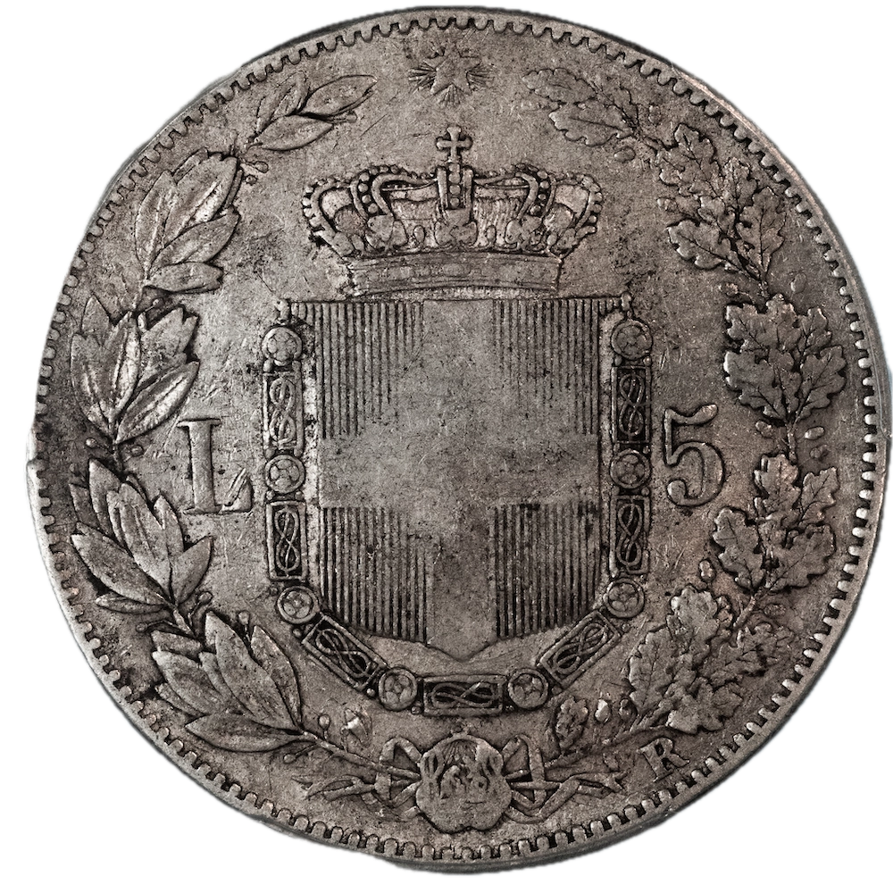 Pièce de monnaie gradée PCGS VF30 Italie 5 Lire Umberto Ier 1879 Rome