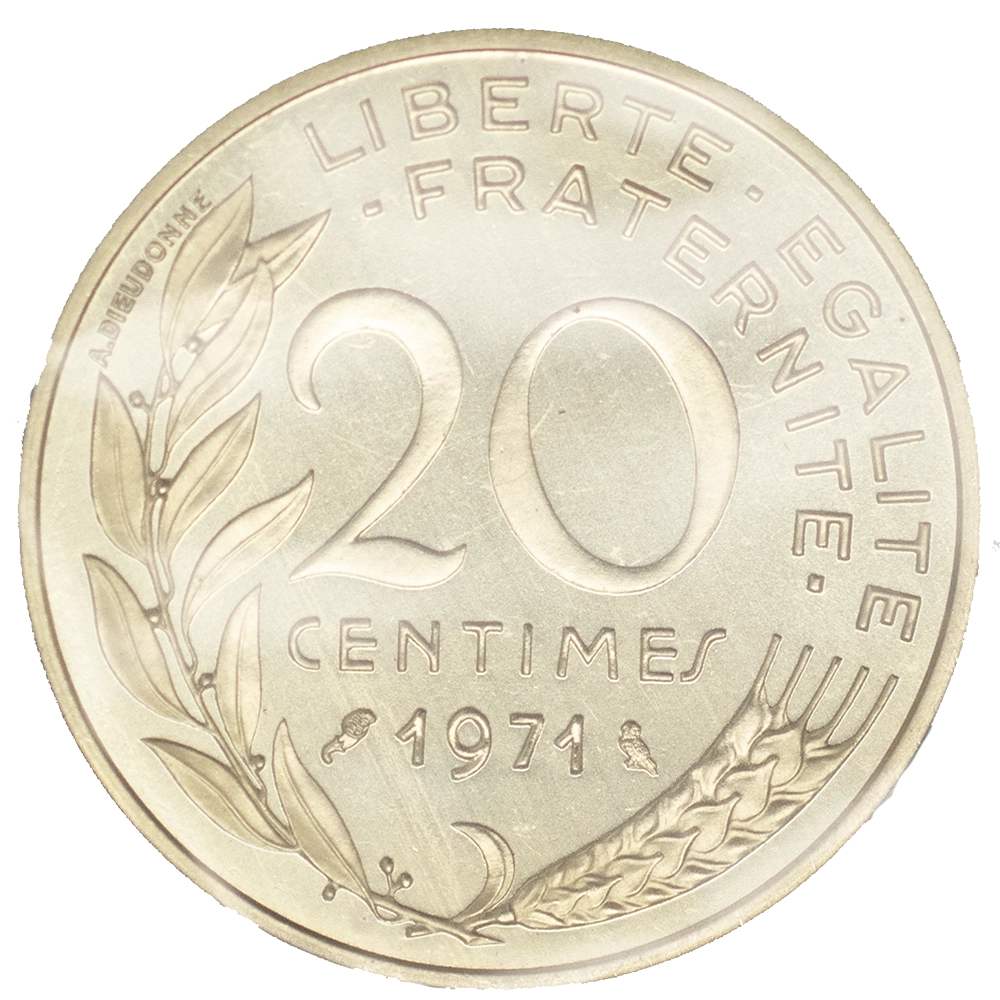 Monnaie de Paris- 20 centimes Lagriffoul argent piéfort 1971