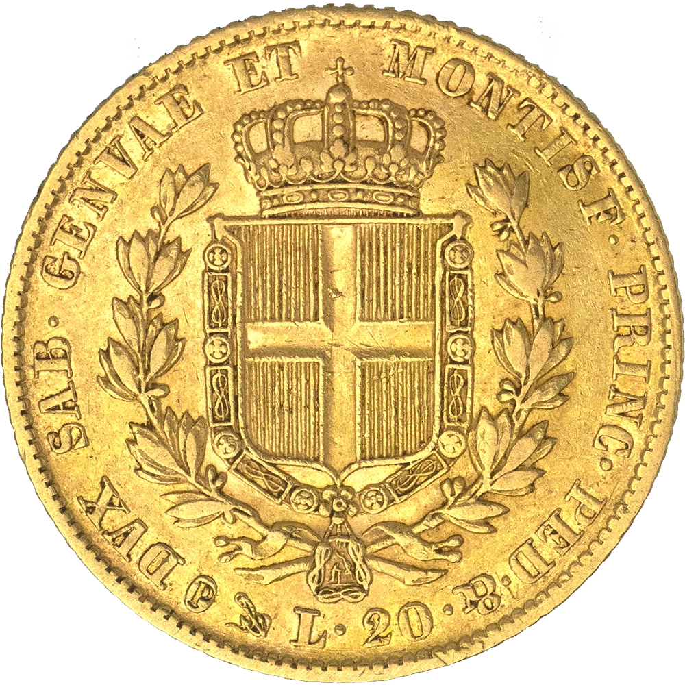 Pièce de monnaie : Italie-Royaume de Sardaigne-20 lire Charles-Albert 1838 Gênes