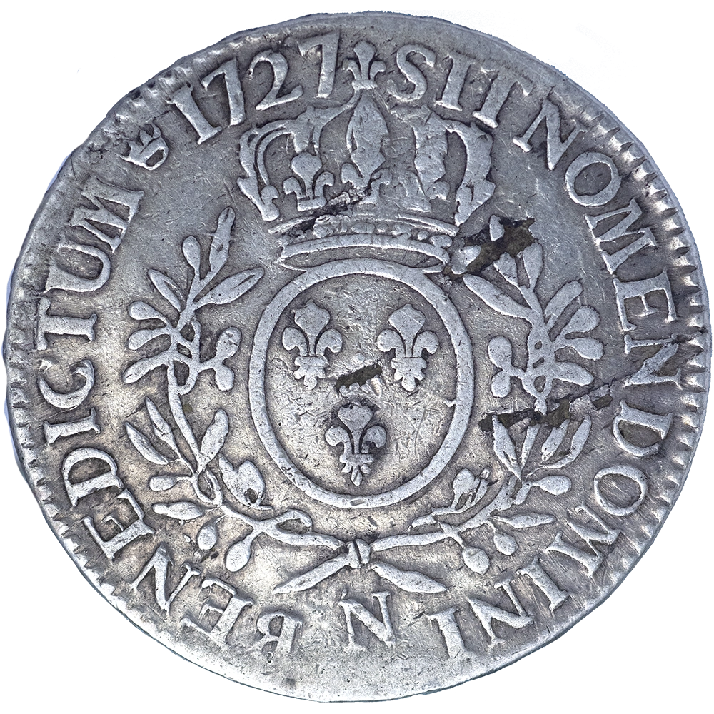 Pièce de monnaie : Louis XV- Écu aux branches d'olivier 1727 Montpellier