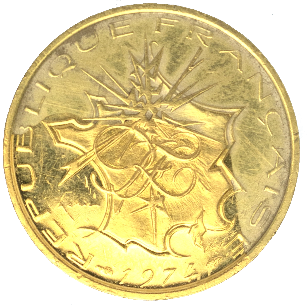 Pièce de monnaie : Piéfort or de la 10 Francs Mathieu 1974 Pessac