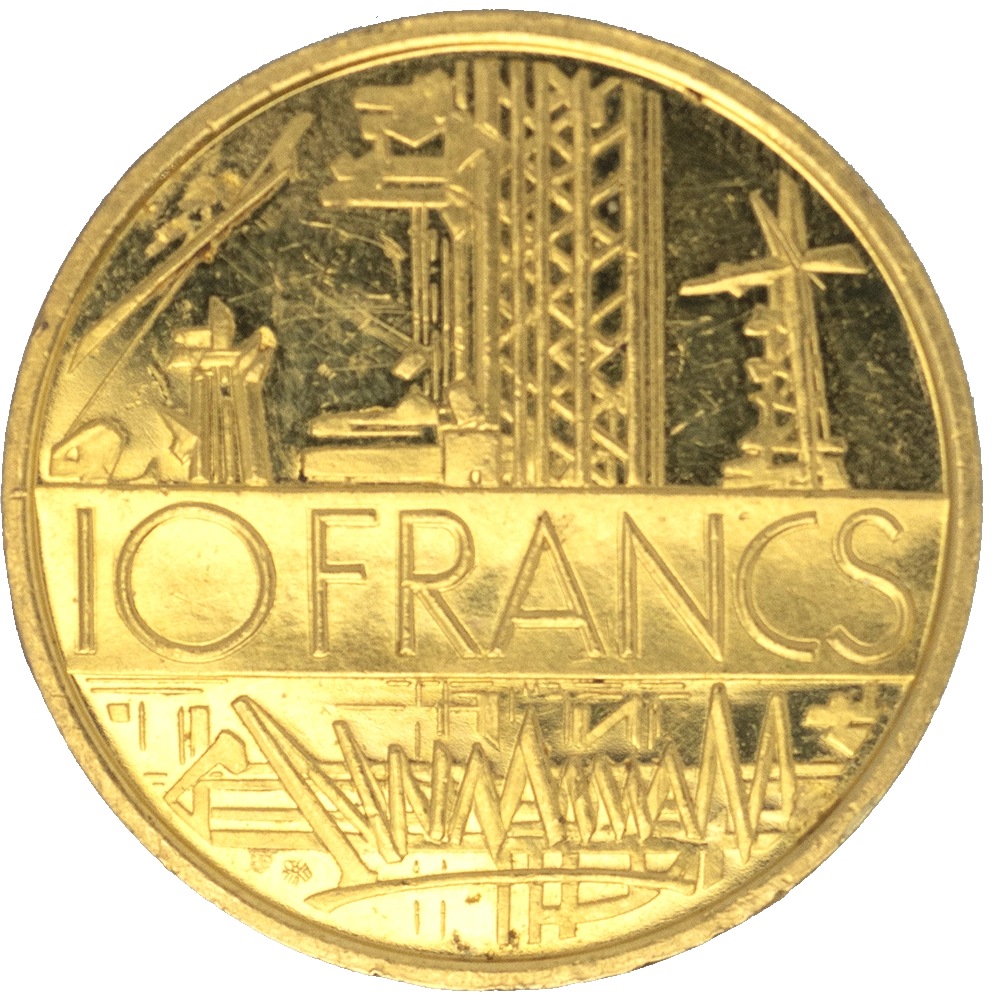 Pièce de monnaie : Piéfort or de la 10 Francs Mathieu 1974 Pessac