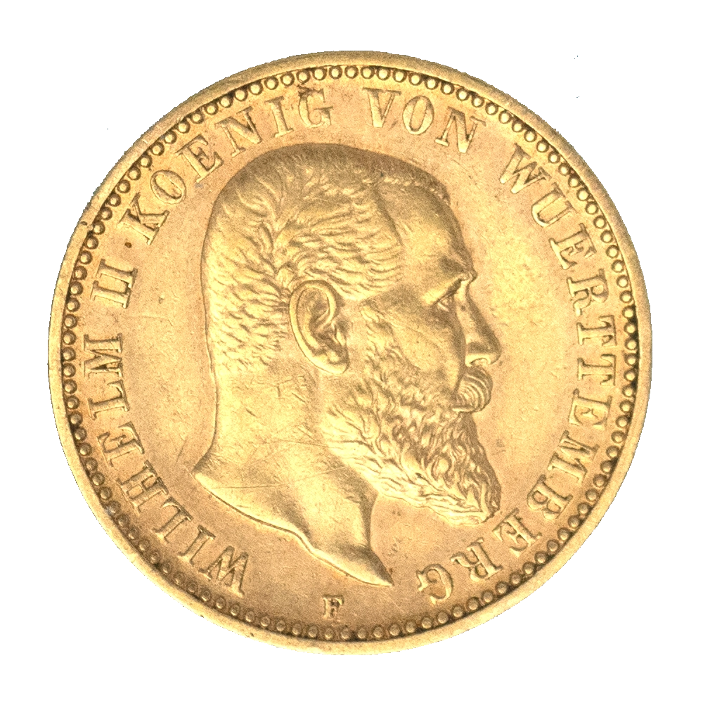 Pièce de monnaie : Allemagne-Royaume de Wurtemberg-10 mark Guillaume II 1898 Stuttgart