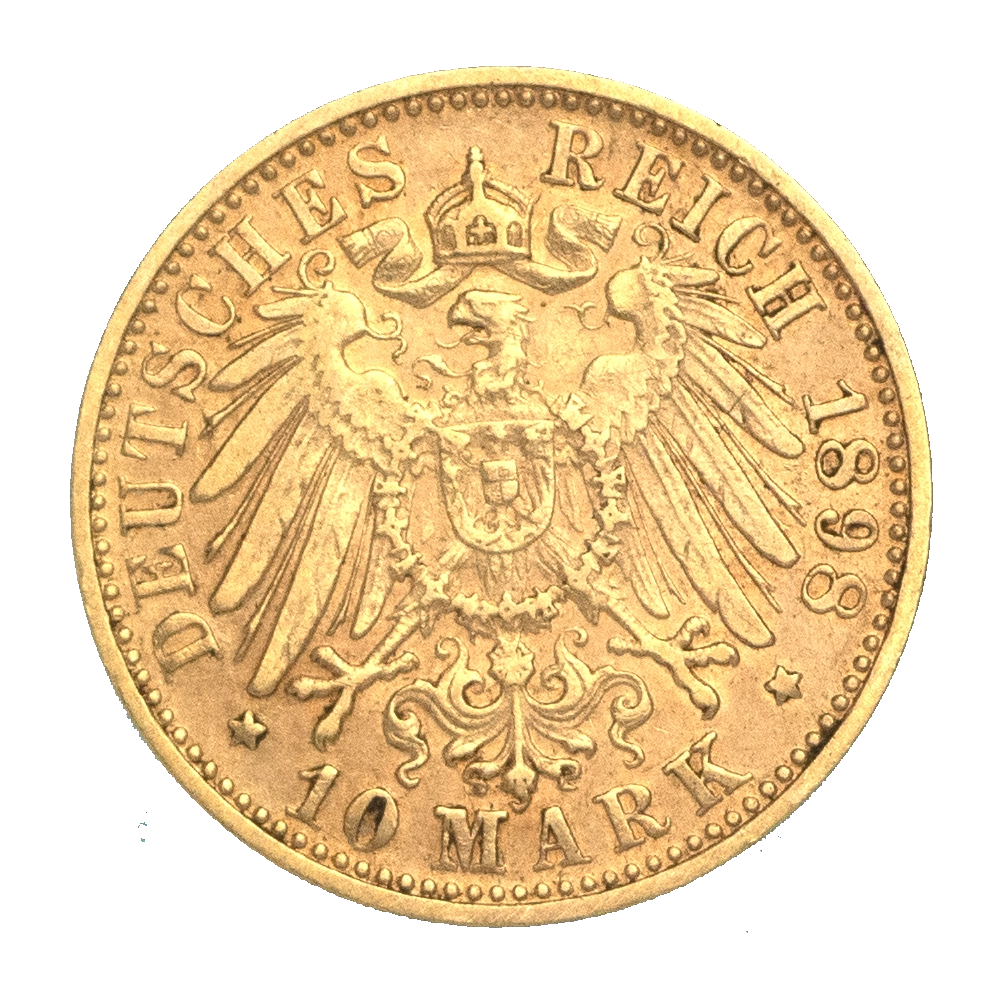 Pièce de monnaie : Allemagne-Royaume de Wurtemberg-10 mark Guillaume II 1898 Stuttgart