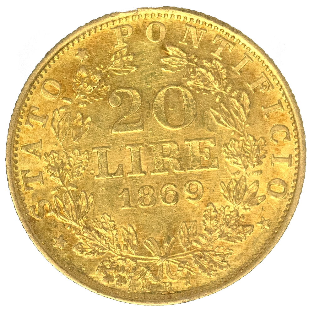 Pièce de monnaie : Vatican-20 lire Pie IX 1869 Rome