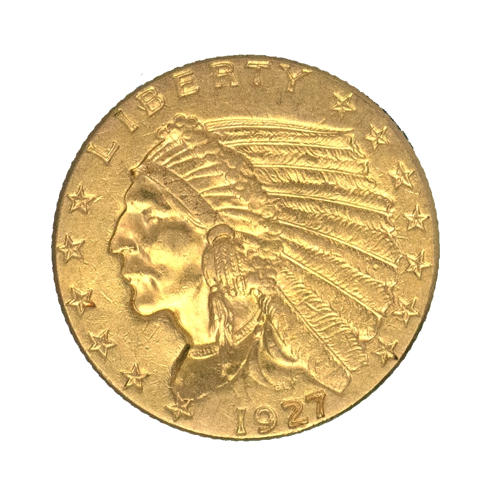 Pièce de monnaie : Etats-Unis- 2,5 dollars tête d'indien 1927 Philadelphie