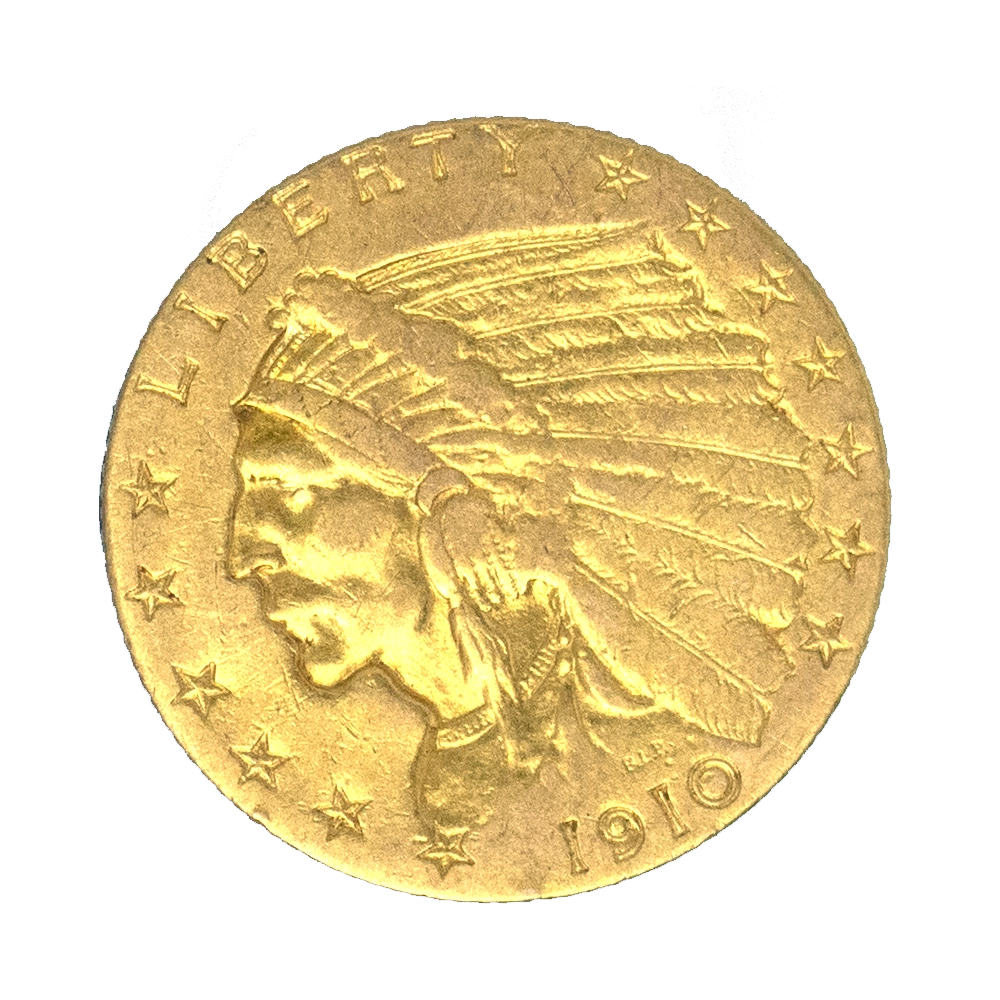 Pièce de monnaie : Etats-Unis- 2,5 dollars tête d'indien 1910 Philadelphie