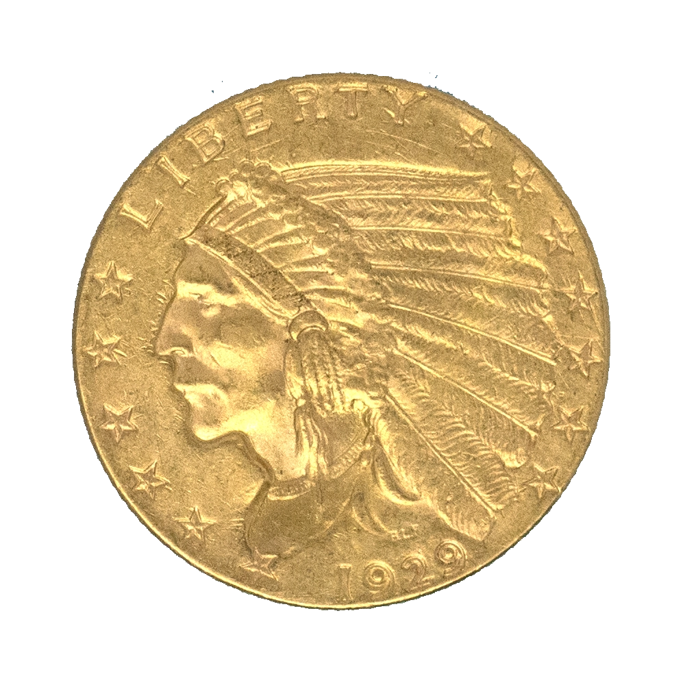 Pièce de monnaie : Etats-Unis- 2,5 dollars tête d'indien 1929 Philadelphie