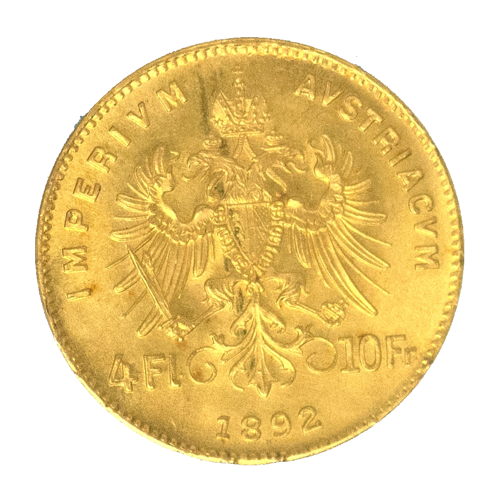 Pièce de monnaie : Autriche-Hongrie François-Joseph 4 francs-10 fiorint 1892 Vienne