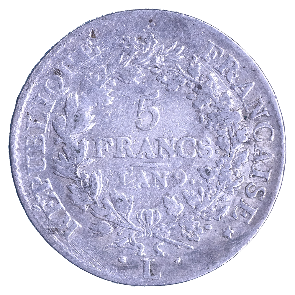 Consulat-Union et Force 5 Francs An 9 (1801) Bayonne