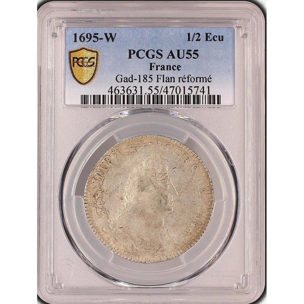 Pièce de monnaie gradée PCGS AU55 -Louis XIV-Demi-Ecu réformé aux palmes 1695 Lille