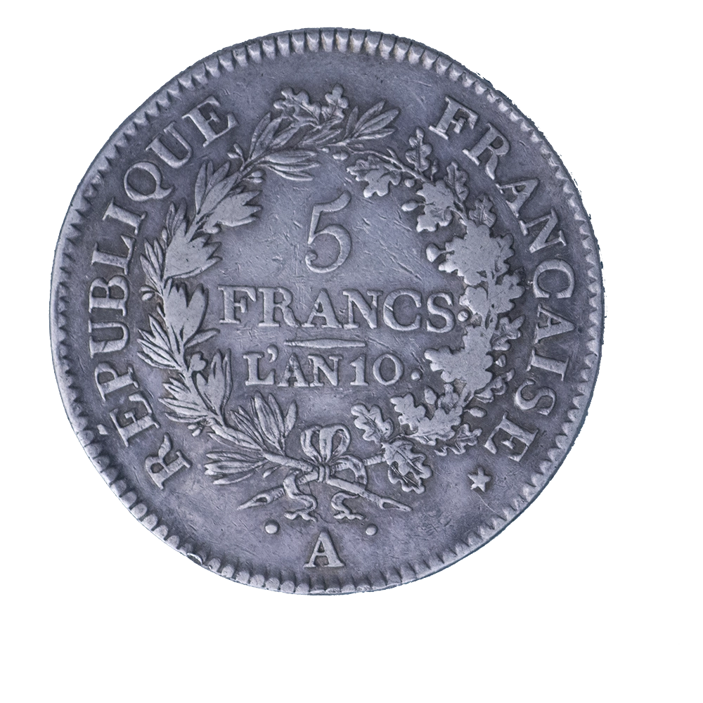 Consulat-Union et Force 5 Francs An 10 (1801) Paris