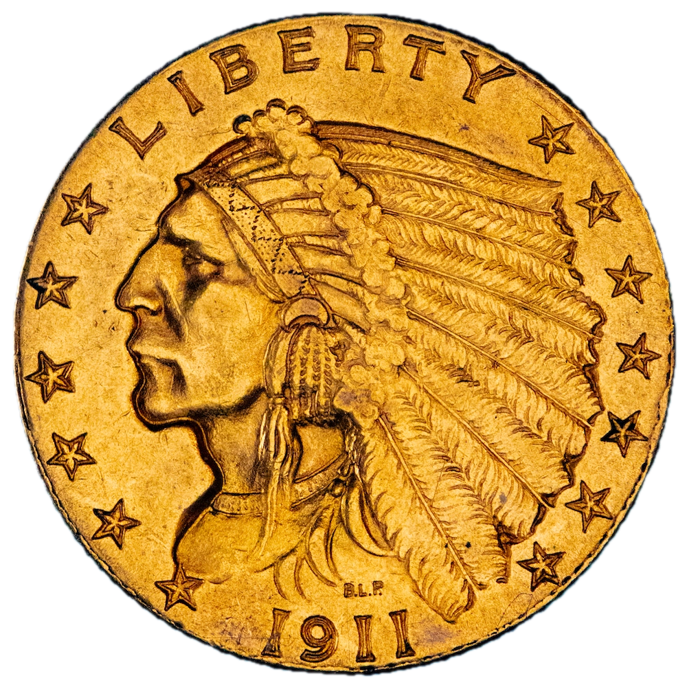 Pièce de monnaie : Etats-Unis- 2,5 dollars tête d'indien 1911 Philadelphie