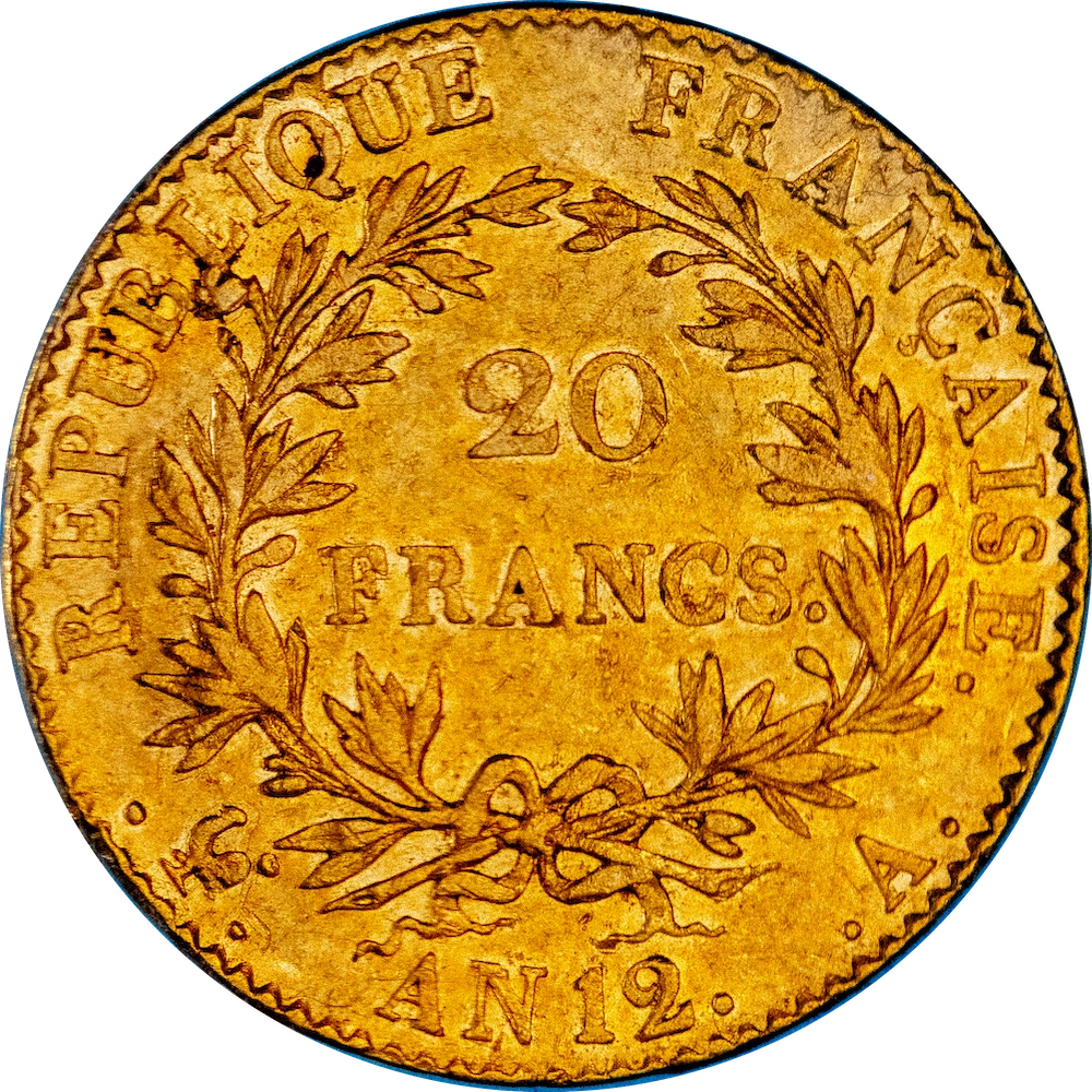 Consulat- 20 Francs Bonaparte Premier Consul l'an 12 (1804) Paris